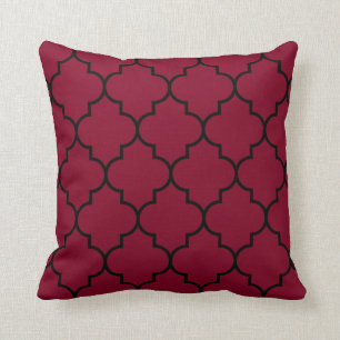 Large Black on Burgundy Background Quatrefoil Throw Pillow