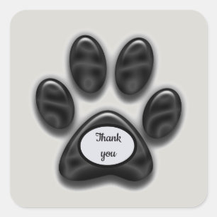Large Black Paw Print Thank You Pet Sitter Animal Square Sticker