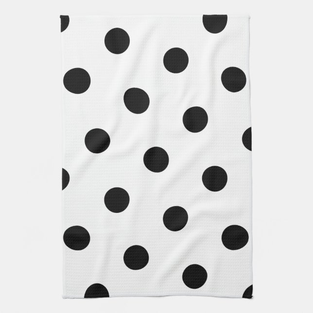 Large Black Polka Dot Pattern - Custom Colour Whit Kitchen Towel (Vertical)