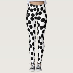 large black random polka dots on white leggings