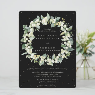 Large Black Snowberry + Eucalyptus Wreath Wedding Invitation