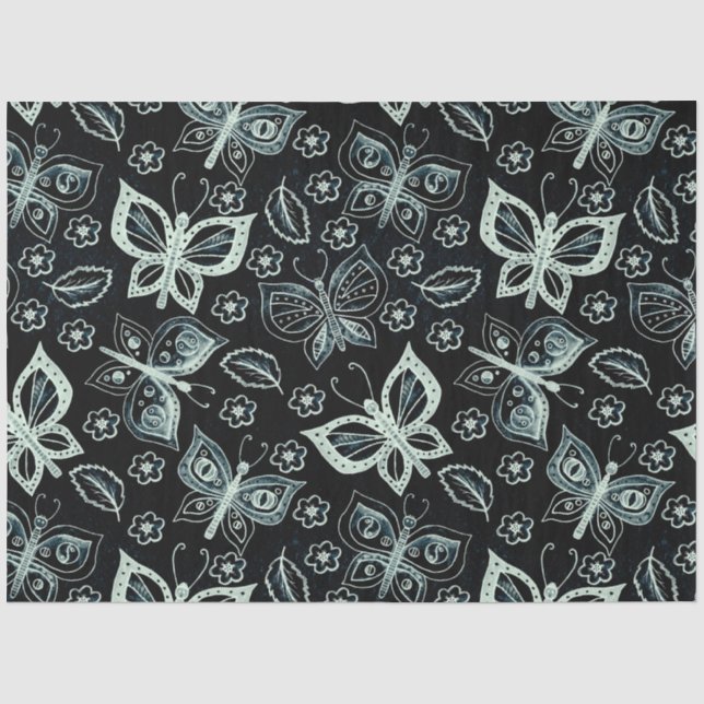 Large Black & White Butterfly Pattern Decoupage Tissue Paper (Front)