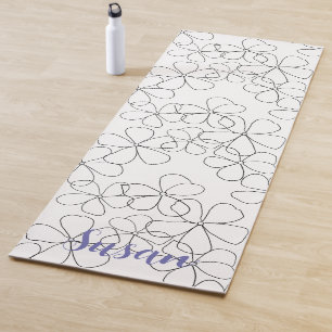 Large Black White Hand-Drawn Flowers Yoga Mat