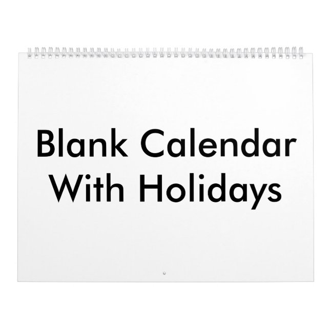 Large Blank Calendar With Holidays (Cover)