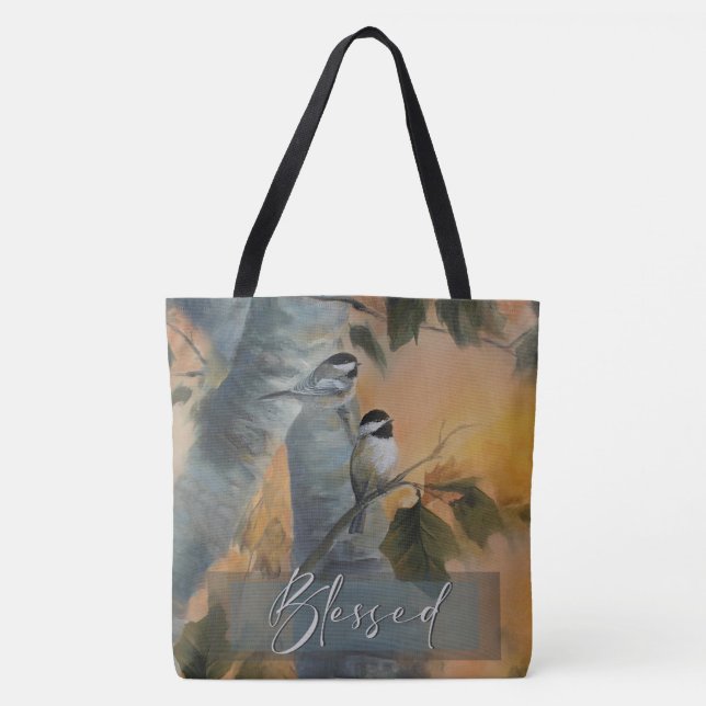 Large Blessed Chickadee tote (original art) Bag (Front)