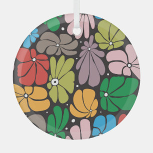 Large Blossoms Retro Floral Seamless Glass Ornament