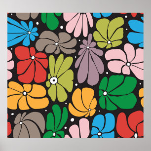 Large Blossoms Retro Floral Seamless Poster