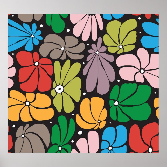 Large Blossoms Retro Floral Seamless Poster (Front)