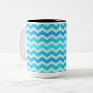 Large Blue and Aqua Chevron Striped Mug