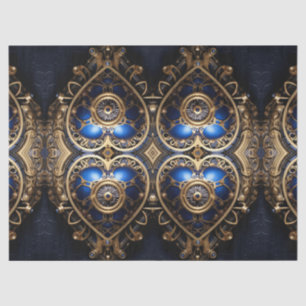 large blue and gold steampunk hearts pattern tissue paper