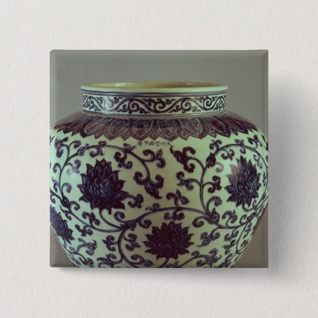Large blue and white Ming vase 2 Inch Square Button (Front)