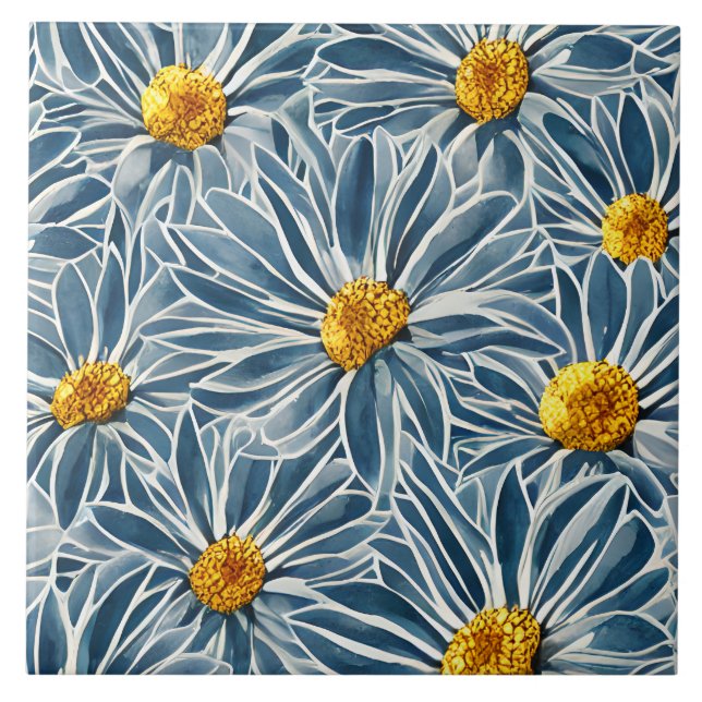 Large Blue and yellow Flowers Seamless Pattern Tile (Front)