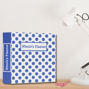 Large Blue Aqua Polka Dots Personalized Binder