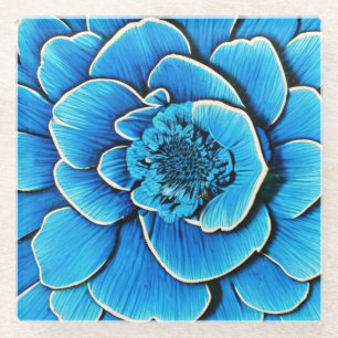 Large Blue Camellia Blossom Glass Coaster