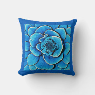 Large Blue Camellia Blossom Throw Pillow