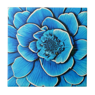 Large Blue Camellia Blossom Tile