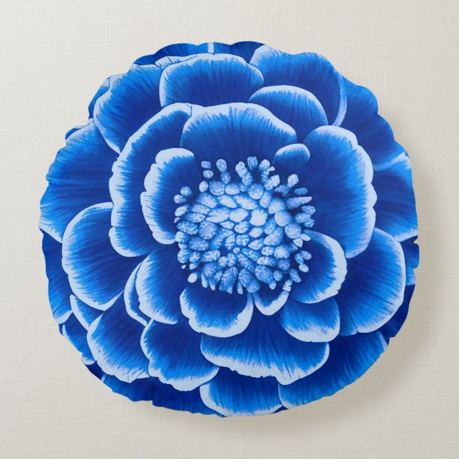 Large Blue Dahlia Flower   Round Pillow (Front)