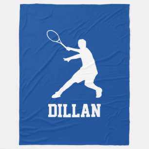 Large blue fleece blanket with tennis player name