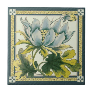 Large Blue Floral Victorian Repro Ceramic Tile