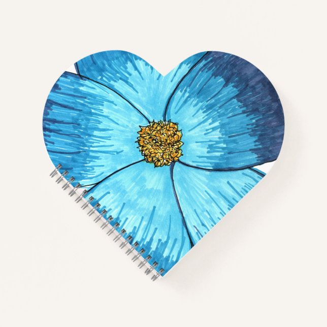 Large Blue Flower Heart-Spiral Notebook (Front)