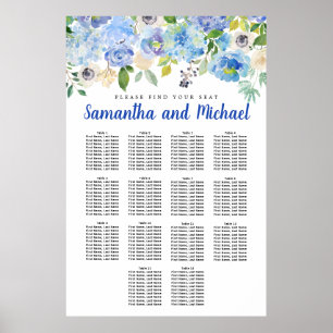 Large Blue Hydrangea 14-Table Seating Chart