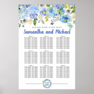 Large Blue Hydrangea 9-Table Seating Chart