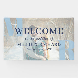 Large Blue Initials Photo Modern Wedding Welcome Banner