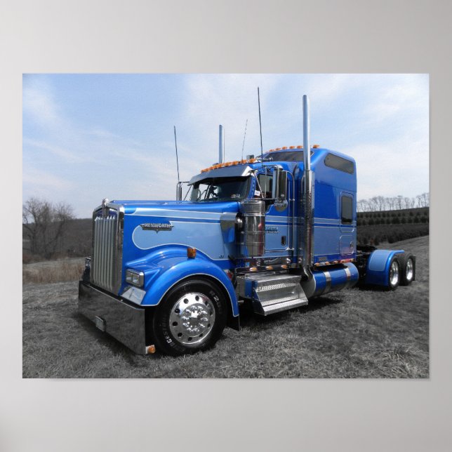 Large Blue Kenworth W900L Poster (Front)