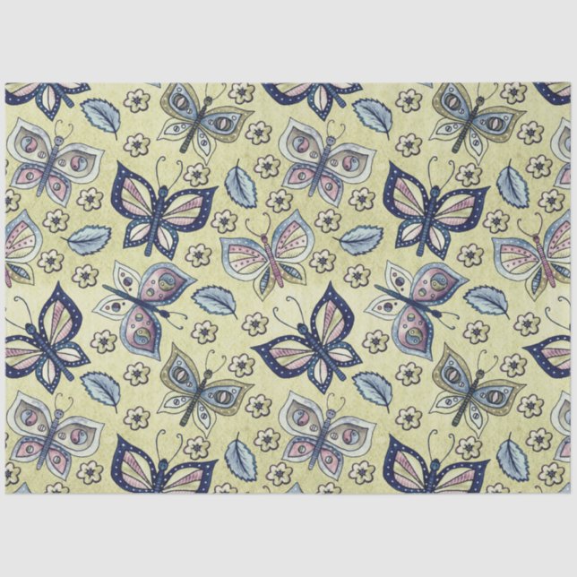 Large Blue Seamless Butterfly Pattern Decoupage Tissue Paper (Front)