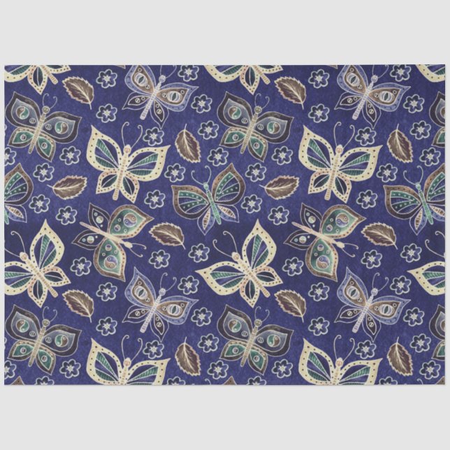 Large Blue Seamless Butterfly Pattern Decoupage Tissue Paper (Front)