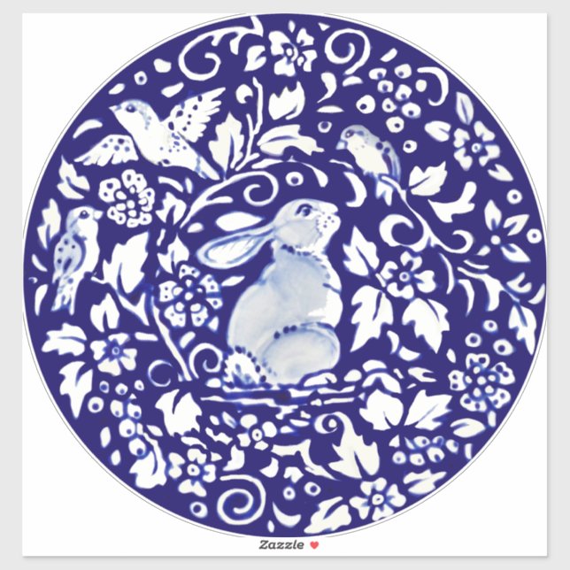 Large Blue White Rabbit Wall Decor Floral Delft (Sheet)