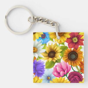 Large Bold Botanical Colourful Flowers Keychain