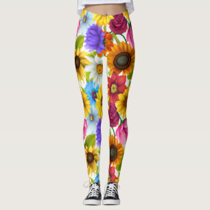 Large Bold Botanical Colourful Flowers   Leggings