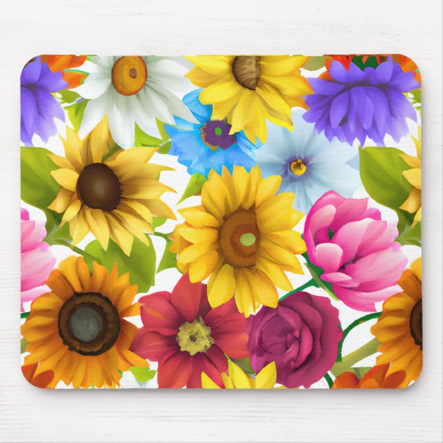 Large Bold Botanical Colourful Flowers  Mouse Pad (Front)