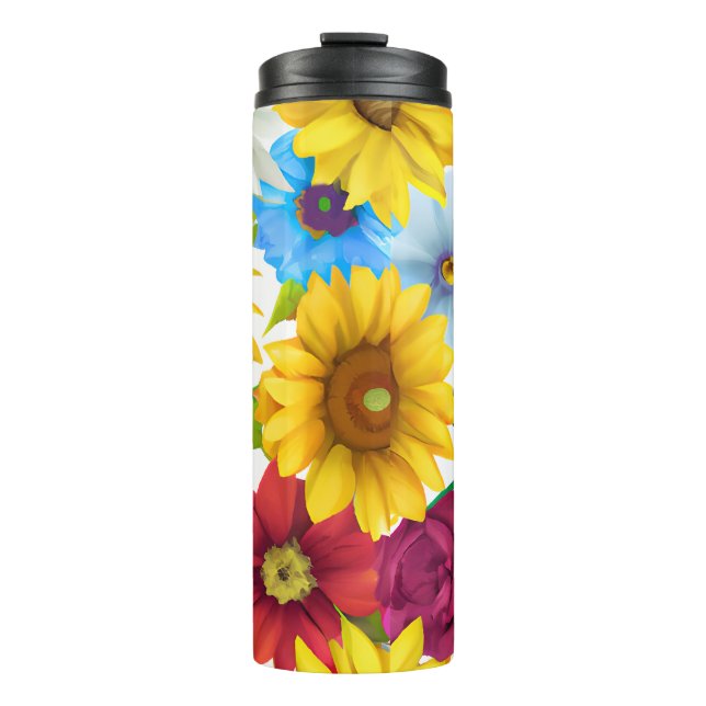 Large Bold Botanical Colourful Flowers  Thermal Tumbler (Front)