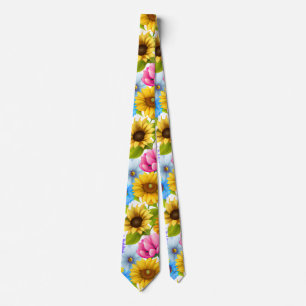 Large Bold Botanical Colourful Flowers Tie