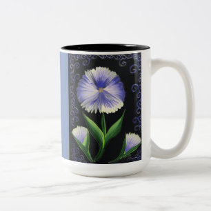 Large Bold Flower Filligree Design Blue Coffee Mug
