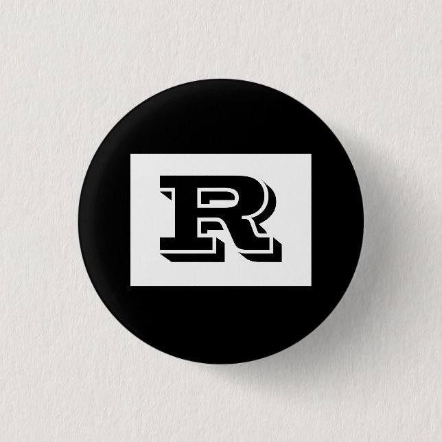 Large Bold Outlined Black Monogram, Black 1 Inch Round Button (Front)