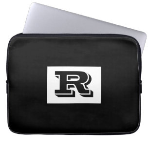 Large Bold Outlined Black Monogram, Black Laptop Sleeve