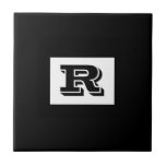 Large Bold Outlined Black Monogram, Black Tile<br><div class="desc">Personalize this cool large Bold Outlined Black Monogram on black background. Click “Customize” to change colours and type styles.</div>
