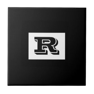Large Bold Outlined Black Monogram, Black Tile