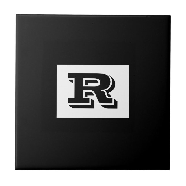 Large Bold Outlined Black Monogram, Black Tile (Front)