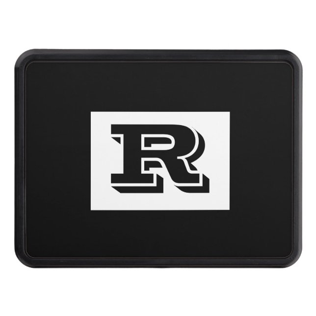 Large Bold Outlined Black Monogram, Black Trailer Hitch Cover (Front)