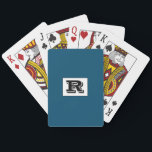 Large Bold Outlined Black Monogram, Ocean Blue Pla Playing Cards<br><div class="desc">Personalize this cool large Bold Outlined Black Monogram on Ocean Blue background. Click “Customize” to change colours and type styles.</div>