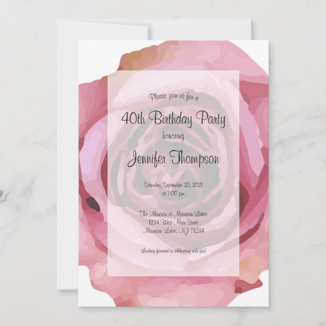 Large Bold Purple Spring Rose Birthday Invitation (Front)