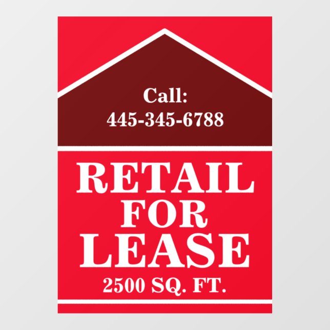 LARGE BOLD RETAIL FOR LEASE SIGN Window Cling (Sheet)