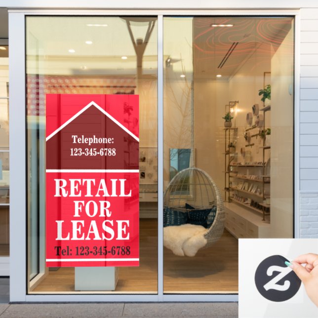 LARGE BOLD RETAIL FOR LEASE SIGNAGE Real Estate  Window Cling (Store Window)