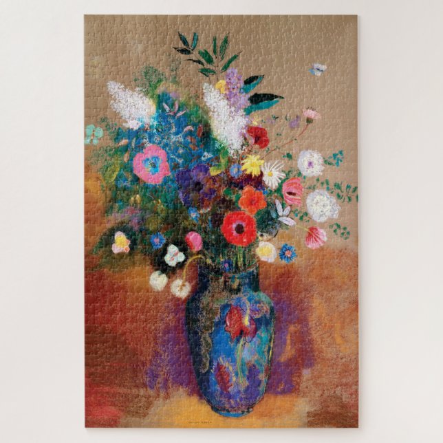 Large Bouquet in a Blue Vase by Odilon Redon Jigsaw Puzzle (Vertical)