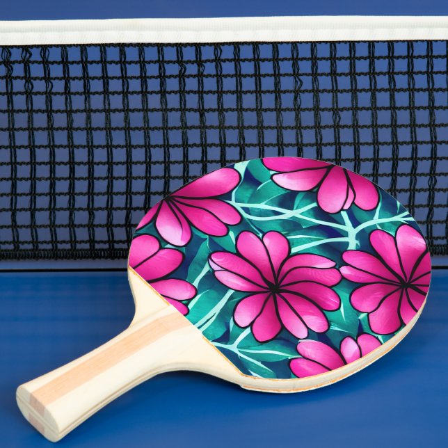 Large Bright Pink Flower Pattern Ping Pong Paddle (Insitu)