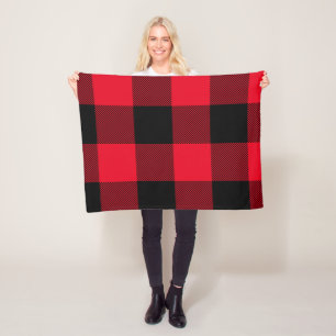 Large Bright Red and Black Buffalo Plaid Fleece Blanket